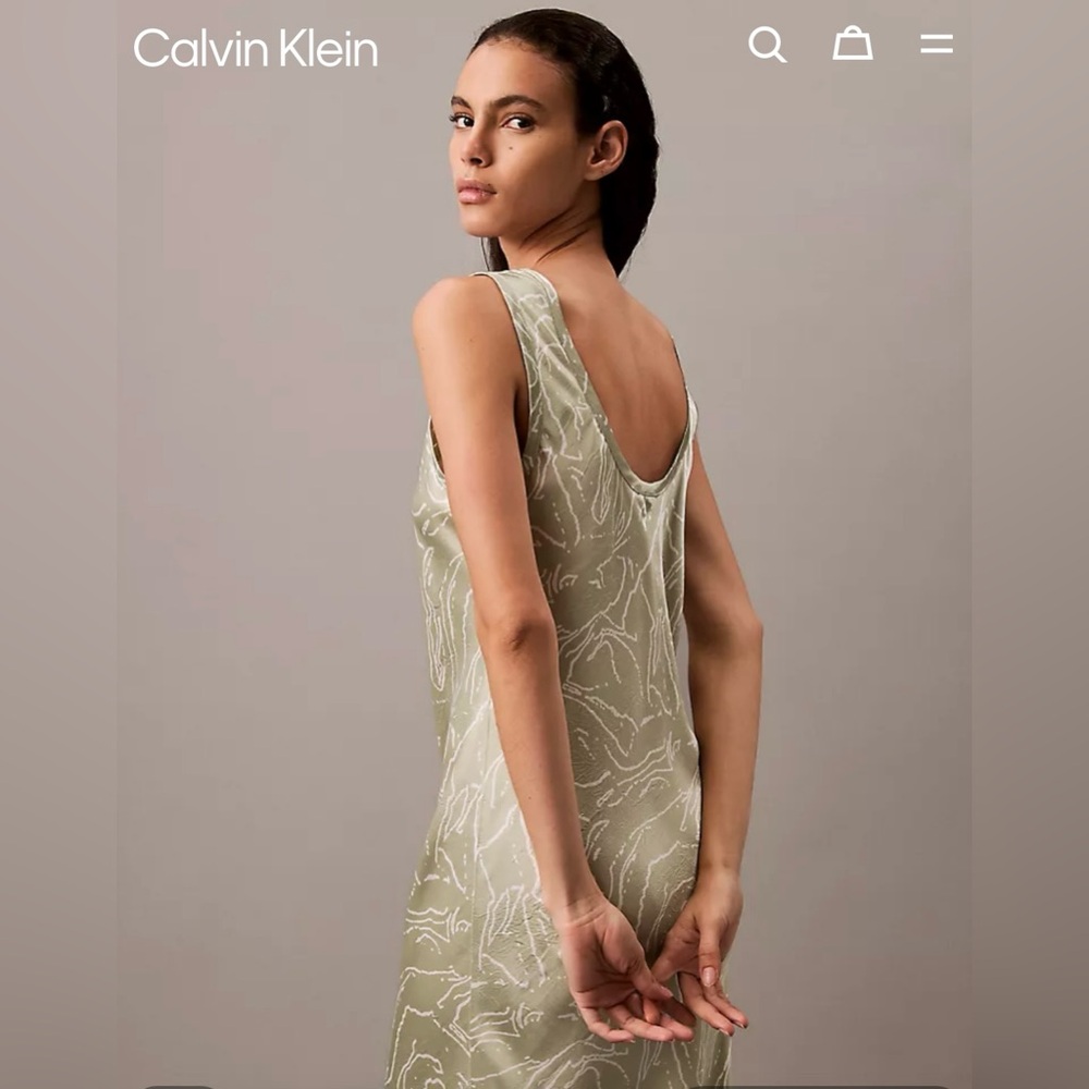Calvin Klein Crushed Satin Print Midi Dress